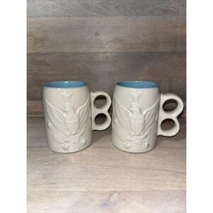 Bicentennial-3D Eagle Mug With Stars and-Arrows Set Of 2 Stoneware‎ Coffee Cup